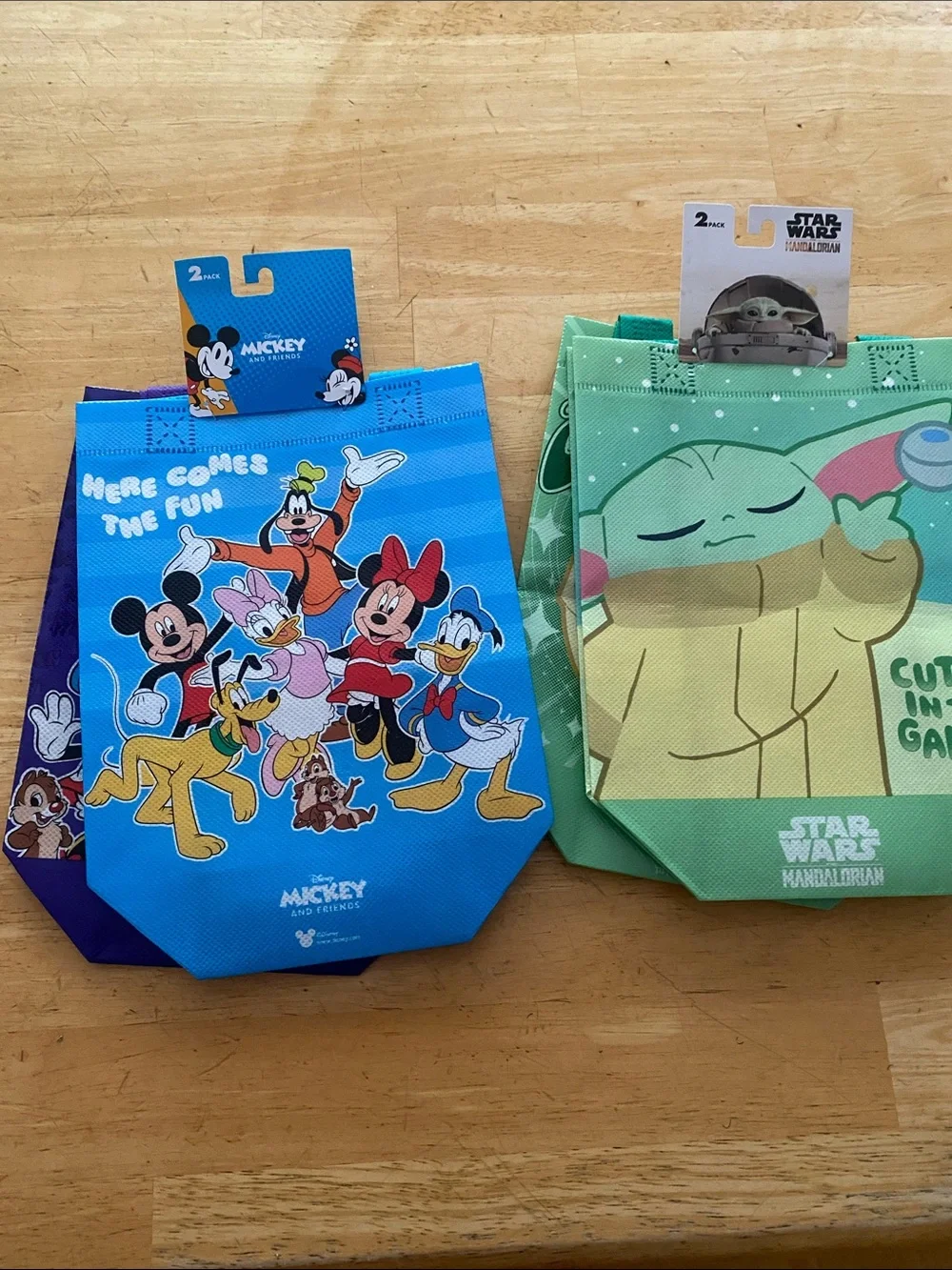 Disney Mickey & Friends Blue Totes set + Star Wars Grogu Green Tote Set NWT